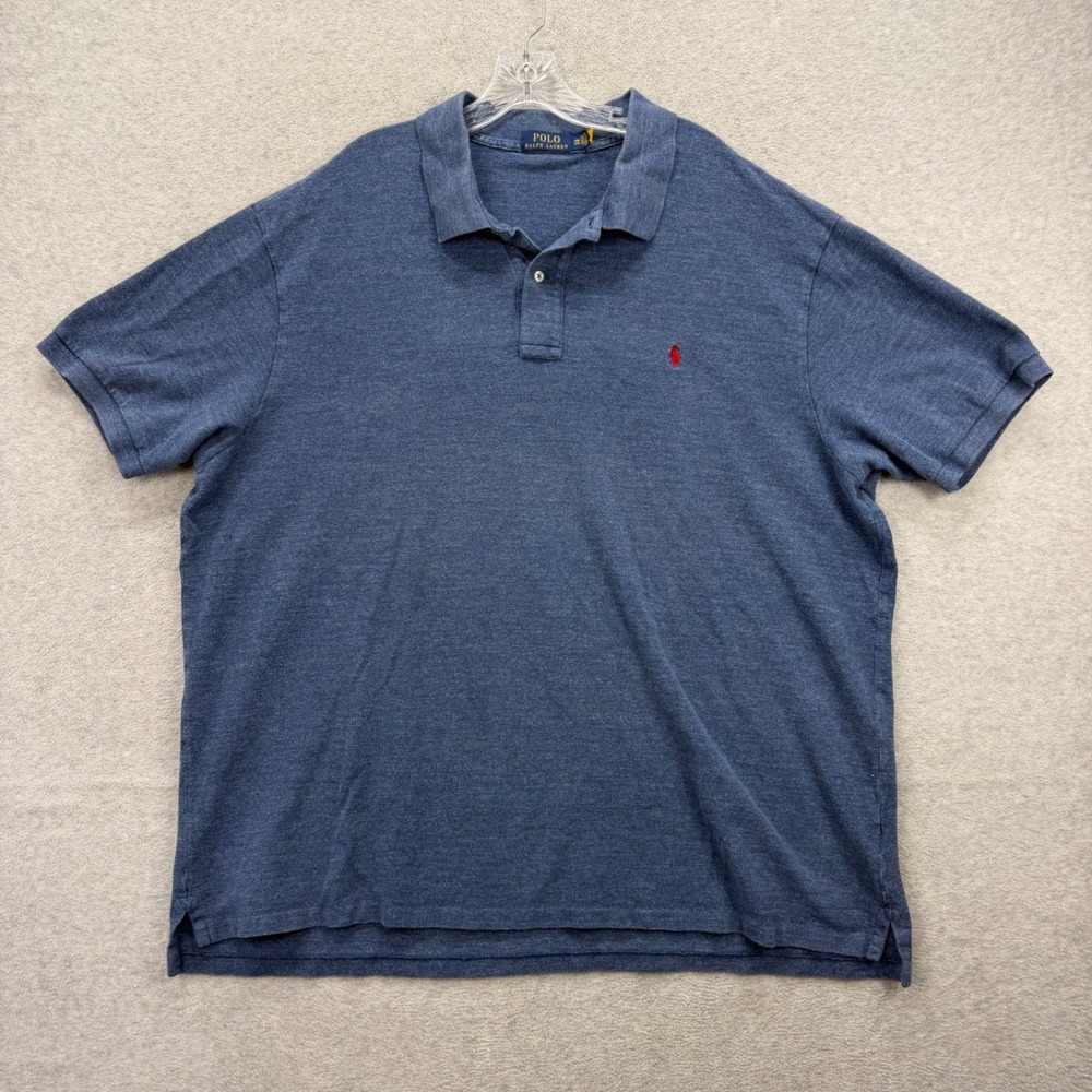 Polo Ralph Lauren Polo Shirt Mens 4XB Blue Heathered Cotton‎ Short Sleeve Pony
